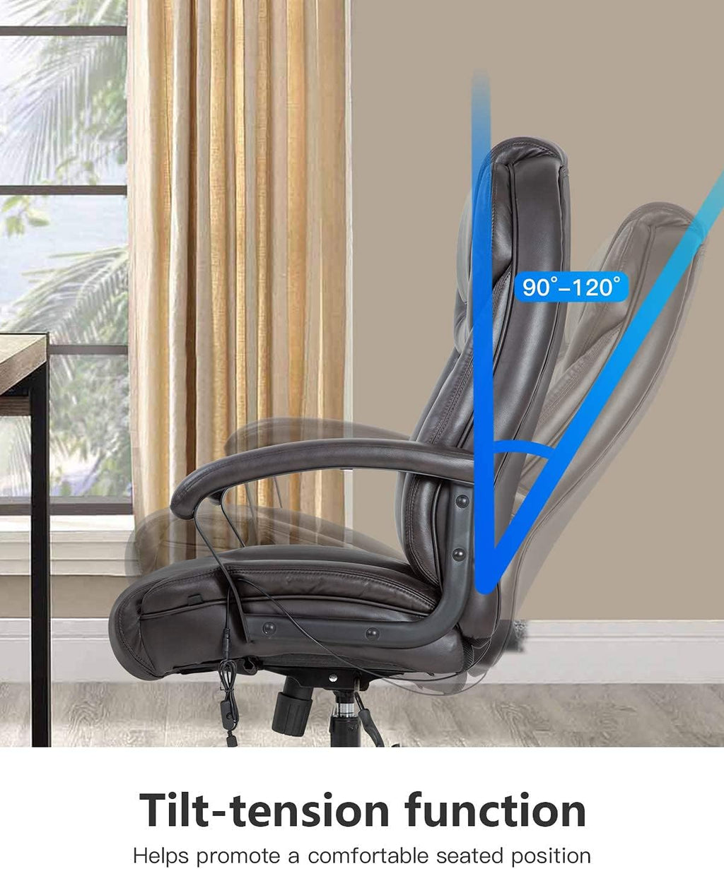 Big and Tall 500lbs Wide Seat Ergonomic Desk Chair with Lumbar Support Arms Headrest Massage Office Chair Rolling Swivel PU Leather Task Computer Chair for Adults(Brown)