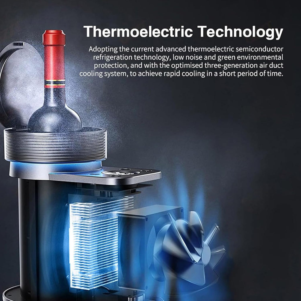 Electric Wine Chiller, Single Bottle Wine Cooler, with Led Lights & Digital Display, 2-20°C Temperature Setting, Portable Iceless Chiller (Grey)