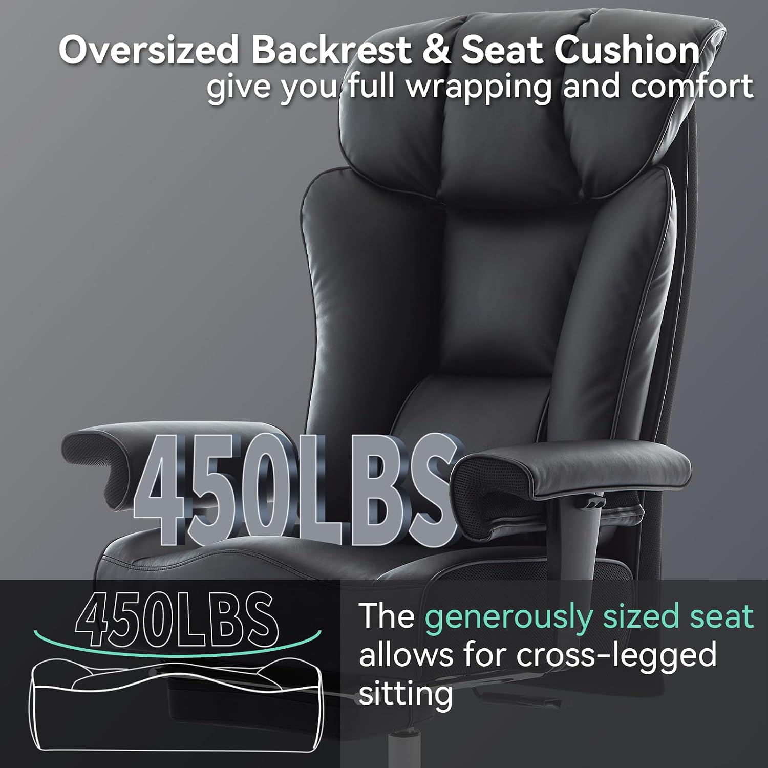 Efomao Big and Tall Office Chair with Footrest, 450lbs High Back Executive Chair with Spring Cushion, PU Leather Upholstery, Padded Armrests, Swivel Base, and Rolling Wheels – Black Computer Chair