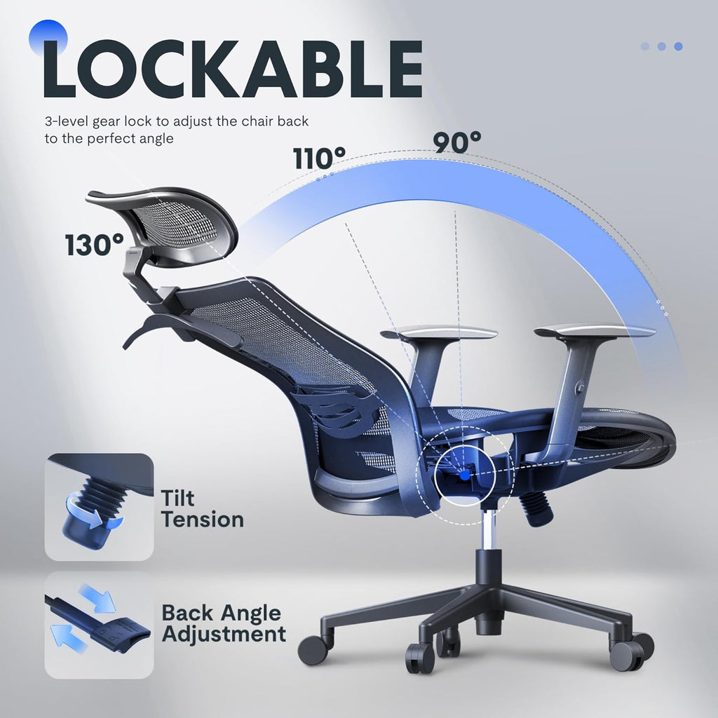 FLEXISPOT Ergonomic Office Chair High Back Mesh Swivel Computer Chair Home Office Desk Chairs with Wheels Lumbar Support Deep Black
