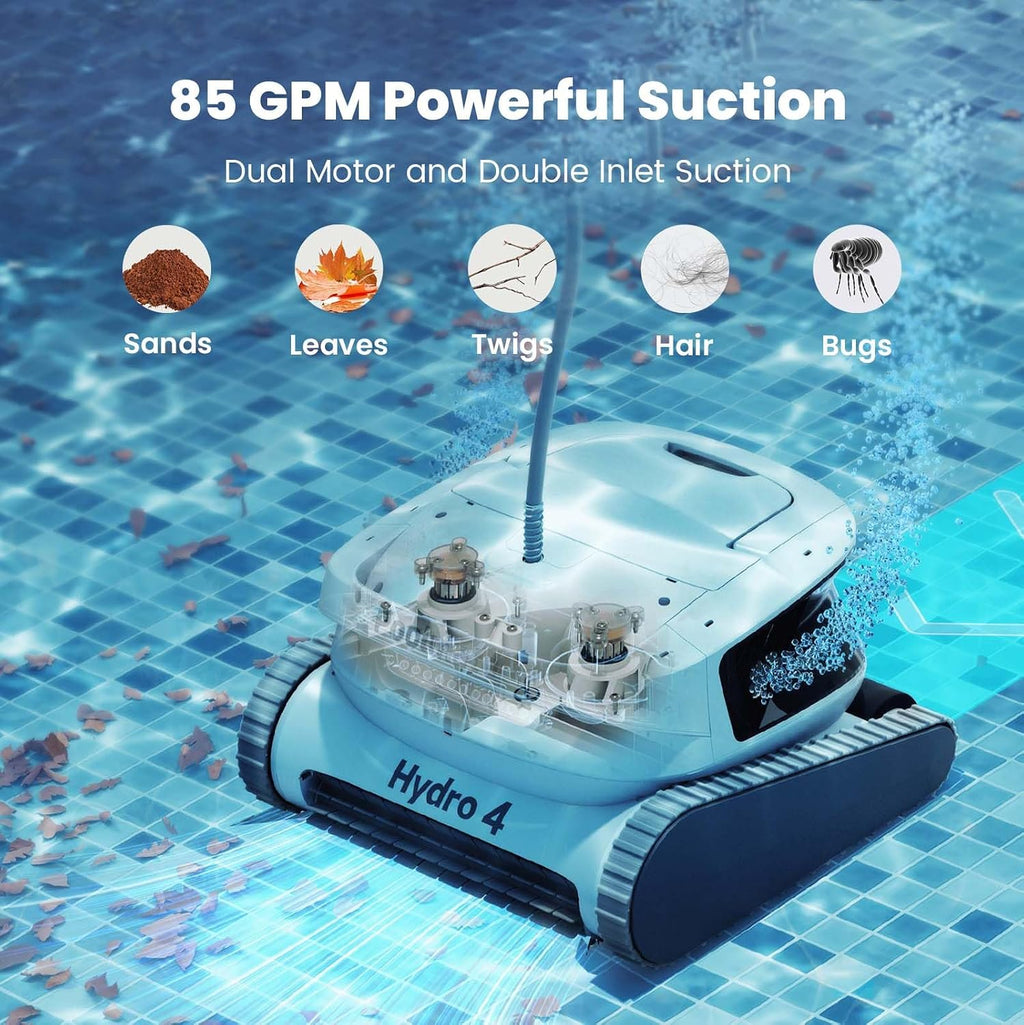 Hydro 4 Corded Robotic Pool Cleaner, Pool Vacuum for Inground Aboveground Pools, Floor Wall Waterline Cleaning, 4.1L Filter Basket, Pool Cleaner Robot Ideal for Pools up to 50 FT in Length