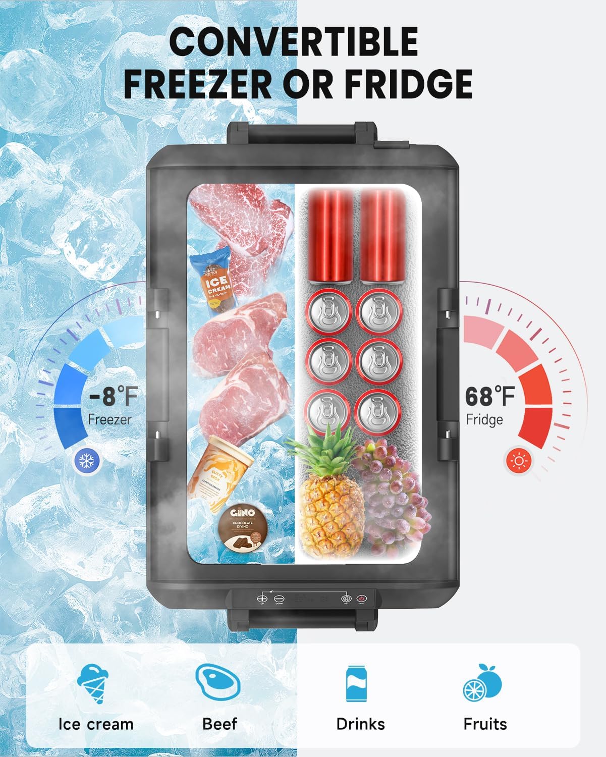 SubSun Portable Car Refrigerator, Car Refrige(-8℉~68℉), Electric Compressor Cooler 12V/24V DC and 110-220V AC for Camping, Road Trip, Boat, Skincare, Outdoor and Home (53 Quart)