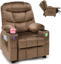 HOMGX Children's Recliner Chair, Velvet Material, Leisure Lounge Chair w/Side Pockets and Footrests, Ergonomically Adjustable Sofa Furniture, Suitable for Living Room (Brown)