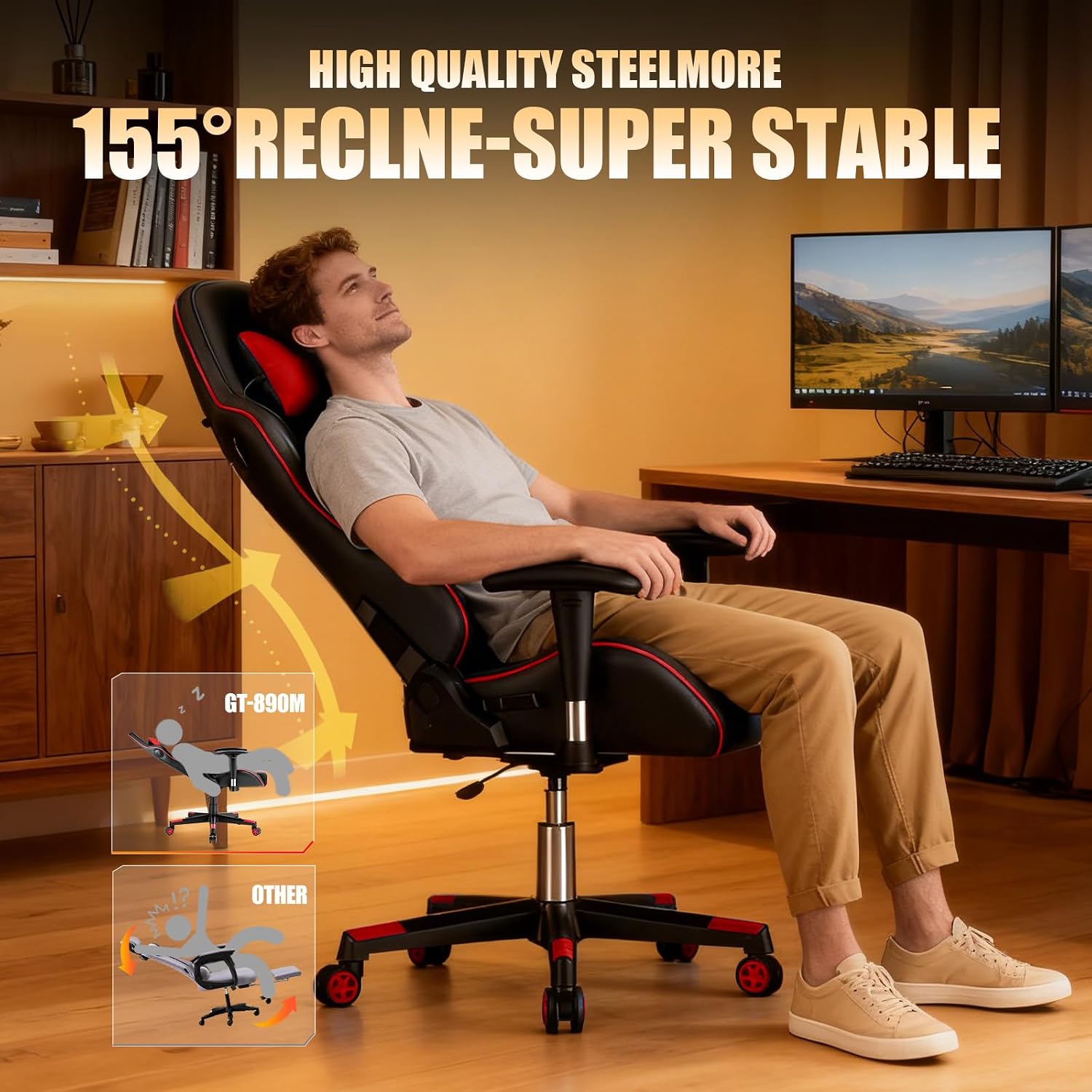 GTPLAYER Gaming Chair with Speakers Bluetooth Music Video Game Chair Audio Ergonomic Design Heavy Duty Office Computer Desk Chair (Red)
