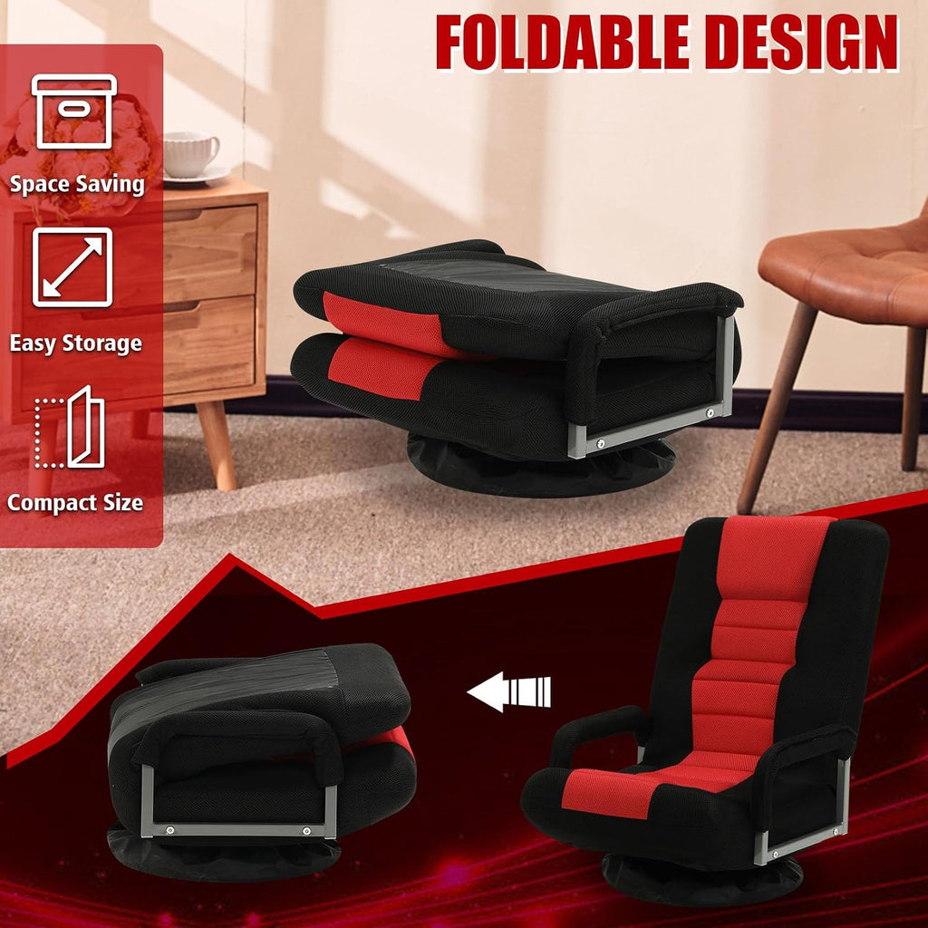 Swivel Gaming Chair Multipurpose 2PACK Floor Gaming Chair for Playing Video Games, TV, Reading w/Armrest Lumbar Support & 6 Adjustable Postion Backrest for Adults,Red