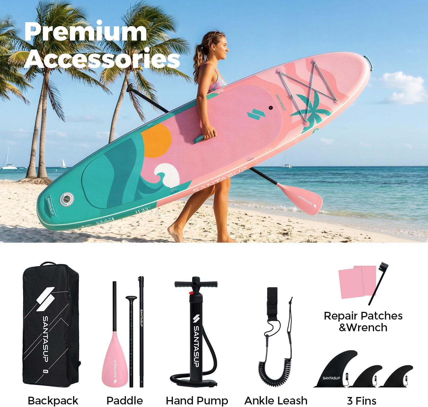 10'6'/11'Wide Inflatable Stand Up Paddle Board for Adults & Youth of All Skill Levels, with Premium SUP Paddleboard Accessories, Anti-Slip EVA Deck