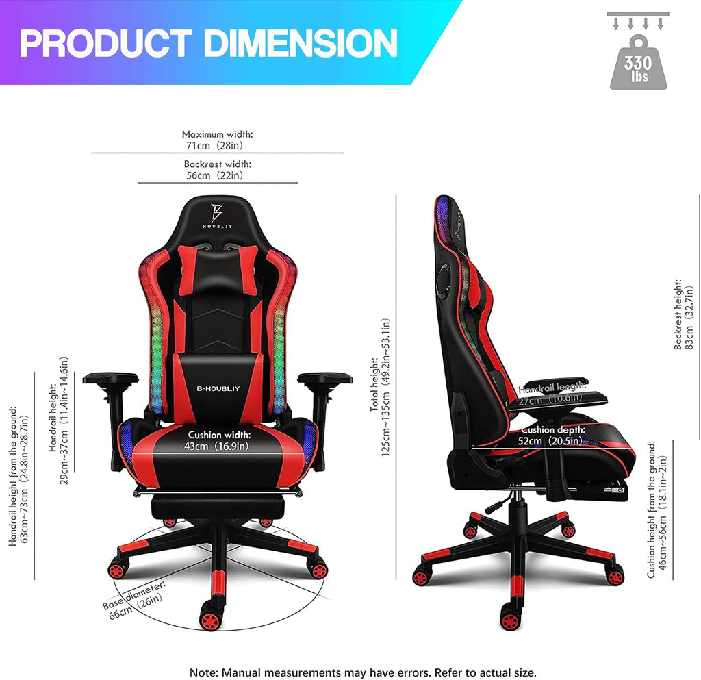 RGB Gaming Chair Office Chair with 4D Armrest Racing Game Chair with Speakers and LED Lights PU Leather High Back Ergonomic Massage Computer Chair for Heavy People Lumbar Support PC Chair,Black
