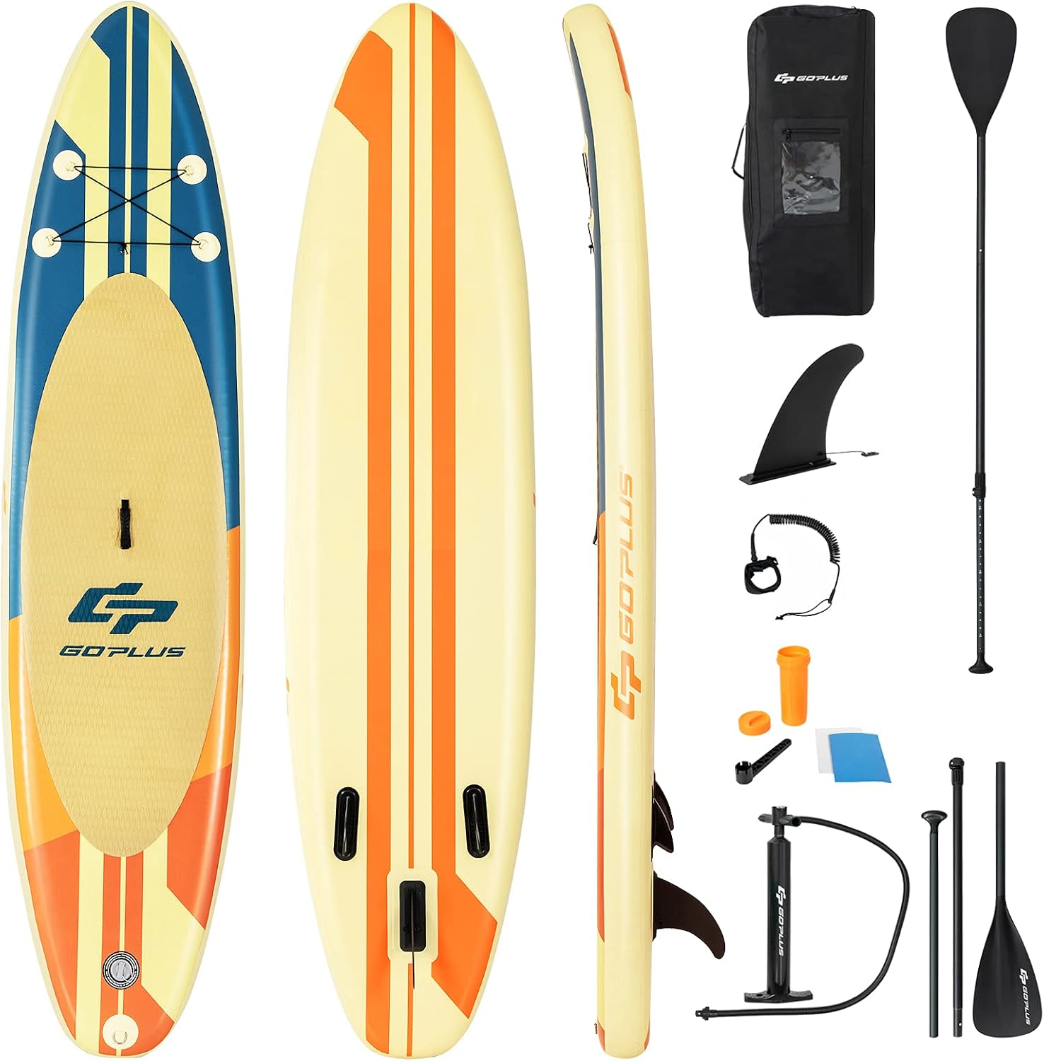 Goplus Inflatable Stand up Paddle Board, 10'/10.5'/11' SUP 6' Thick with Premium Accessories, Adjustable Aluminum Paddle, Leash, Carry Bag, Hand Pump, Removable Fin, ISUP for Adults