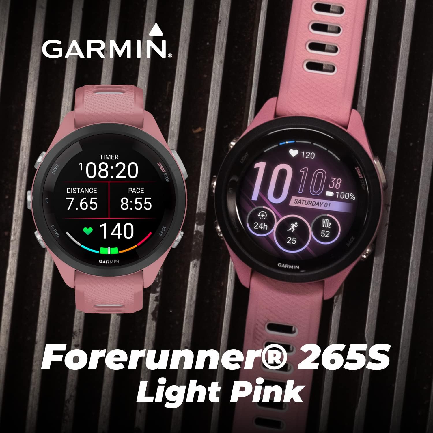 Garmin Forerunner 265S Music GPS Running 42 mm Smartwatch, Pink with AMOLED 1.1in Touchscreen Display Black Earbuds Bundle, Pink +Blk EarBuds