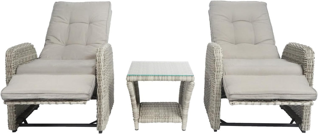 Elle Decor Vallauris Patio Outdoor Furniture Collection, Premium All Weather Wicker, 3 Piece Reclining Set, Gray