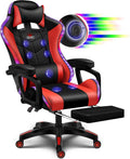 RGB Gaming Chair with Speakers and Massage, Racing Computer Chair with Massage and Footrest for Office or Gaming. (Black+Red)