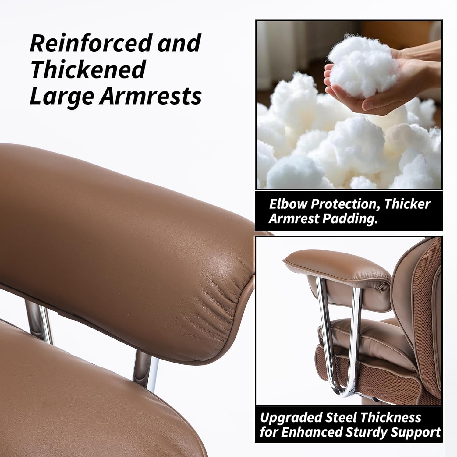Efomao Big and Tall Office Chair 400lbs – High Back Executive Chair with Swivel Base, PU Leather Upholstery, Lumbar Pillow, Padded Armrests, and Rolling Wheels，Brown Computer Chair
