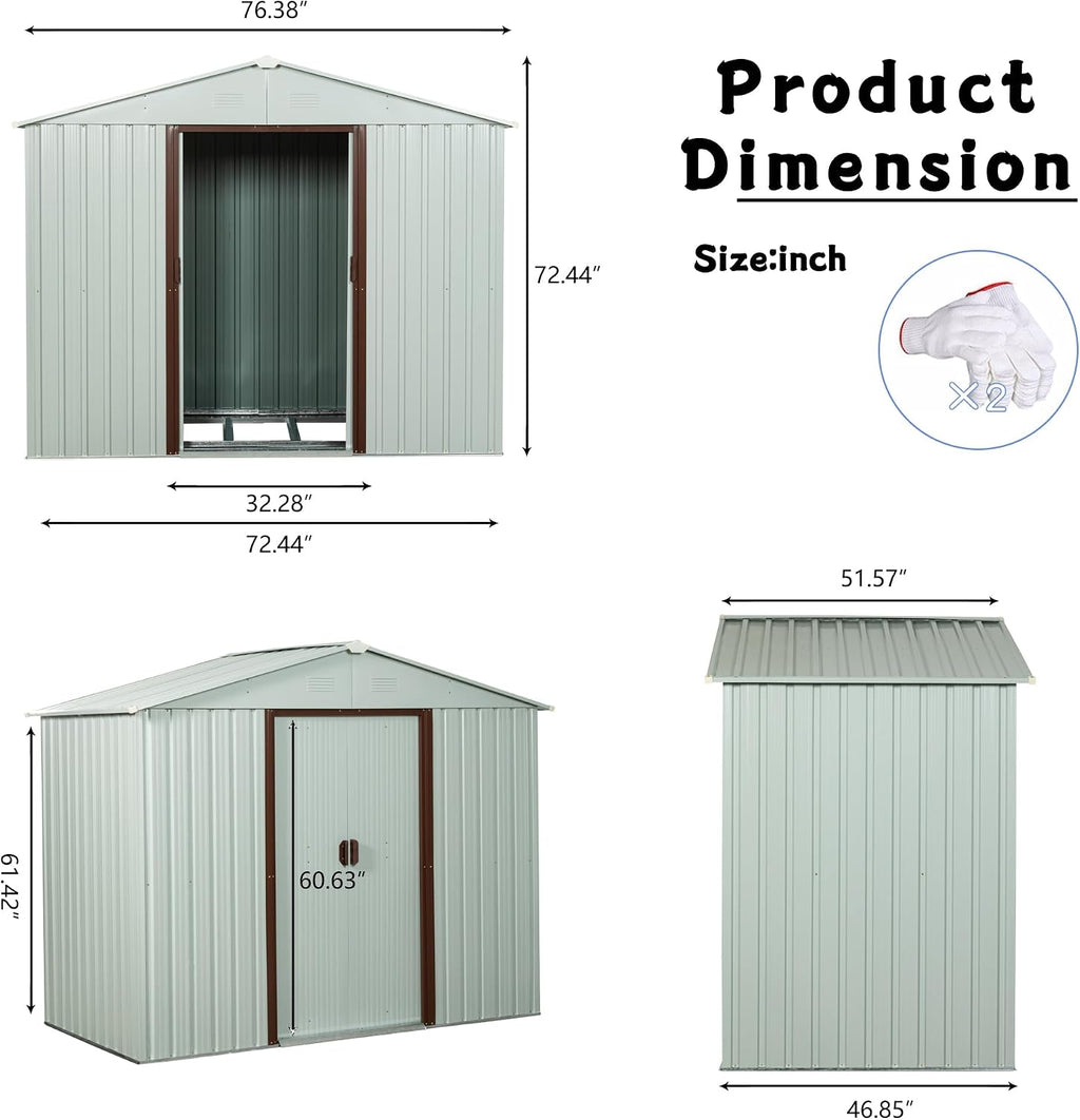 6 x 5 FT Outdoor Storage Shed, Metal Garden Shed with Floor Frame, Tool Shed Outdoor Storage with Lockable Sliding Doors & Air Vents, Storage House Waterproof for Backyard, Lawn, White