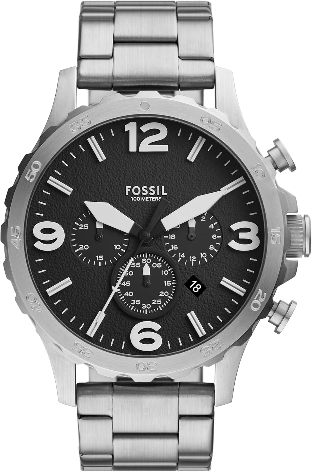 Fossil Men's Nate Quartz Watch, Oversized Stainless Steel Chronograph Watch for Men