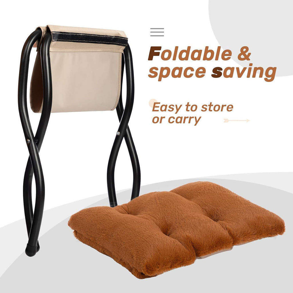 HollyHOME Lazy Chair with Foldable Ottoman, Accent Comfy Lounge Armchair and Folding Footrest Stool, Leisure Sofa Reading Chair and Footstool for Living Room, Bedroom,Faux Fur Brown
