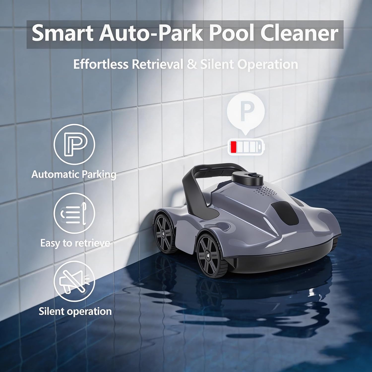 Robotic Pool Vacuum for Above & In-Ground Pools, Smart Cleaning Route, Deep Cleaning Performance, 130-Min Runtime, 3L Sealed Tank, Quiet Operation, Fits Pool up to 1076 sq.ft
