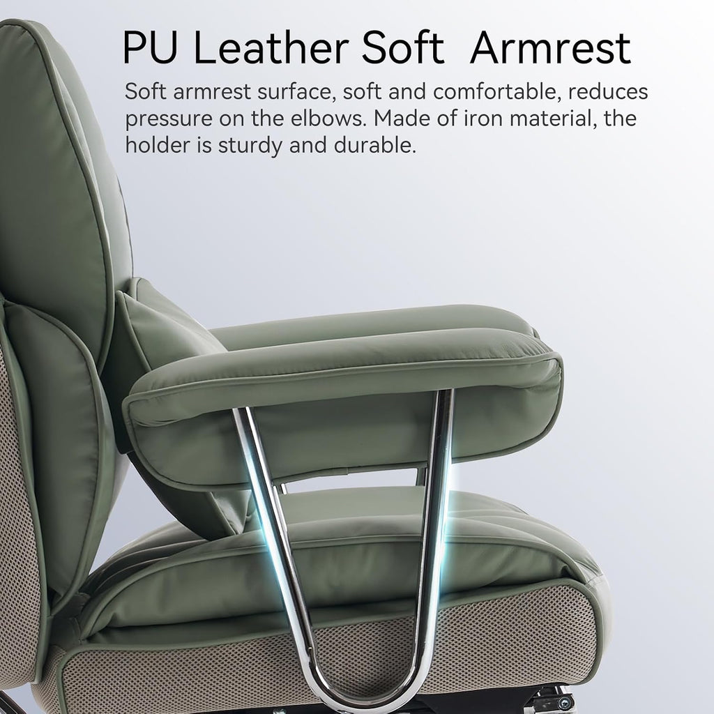 Efomao Executive Office Chair for Heavy People, High Back Computer Chair with Foot Rest, Height Adjustable PU Leather Office Chair,Big and Tall Office Chair (Green)