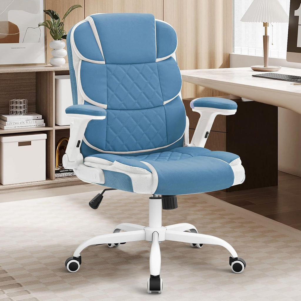 SEATZONE Blue Office Chair Leather Ergonomic Executive Computer Desk Chairs Small Cute Rolling Task Chairs for Teens&Adults