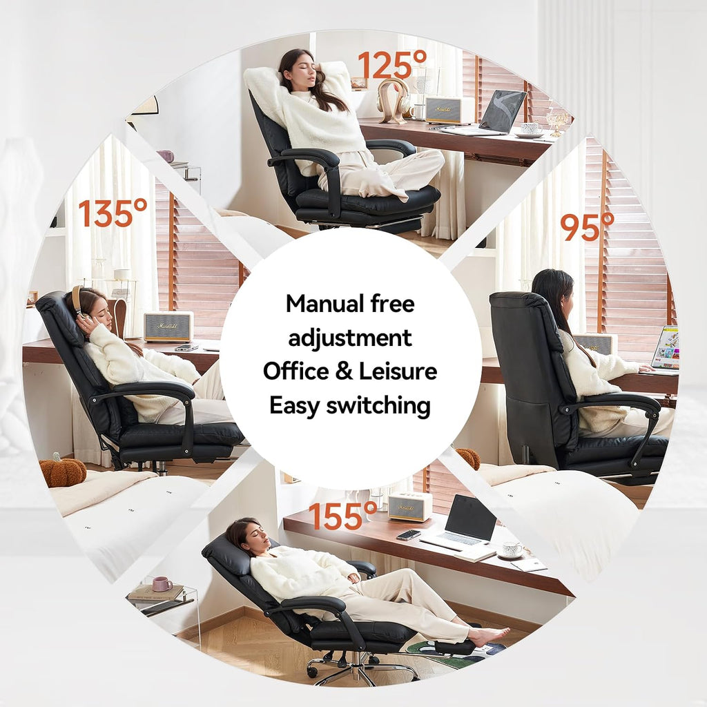 EMIAH Heated and Massage Office Chair with Foot Rest, Executive Office Chair Reclining High Back PU Leather Comfy Swivel Computer Desk Chairs with Wheels and Lumbar Support for Home Office，Black