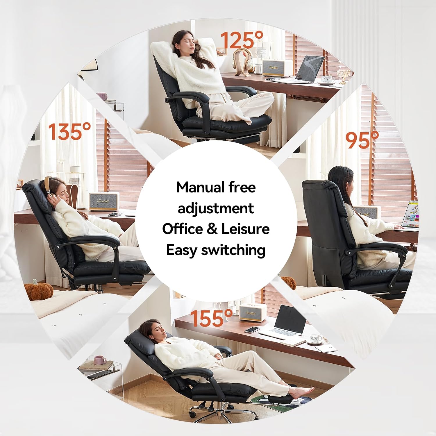 EMIAH Heated and Massage Office Chair with Foot Rest, Executive Office Chair Reclining High Back PU Leather Comfy Swivel Computer Desk Chairs with Wheels and Lumbar Support for Home Office，Black