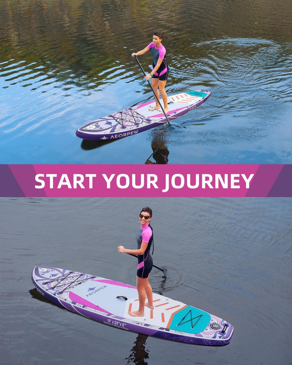 34'' Wide Inflatable Paddle Board for Women with Premium Paddle Boards Accessories, Adj SUP Paddle, 100L Backpack, Suitable for Versatile SUP Boards of All Skills Levels