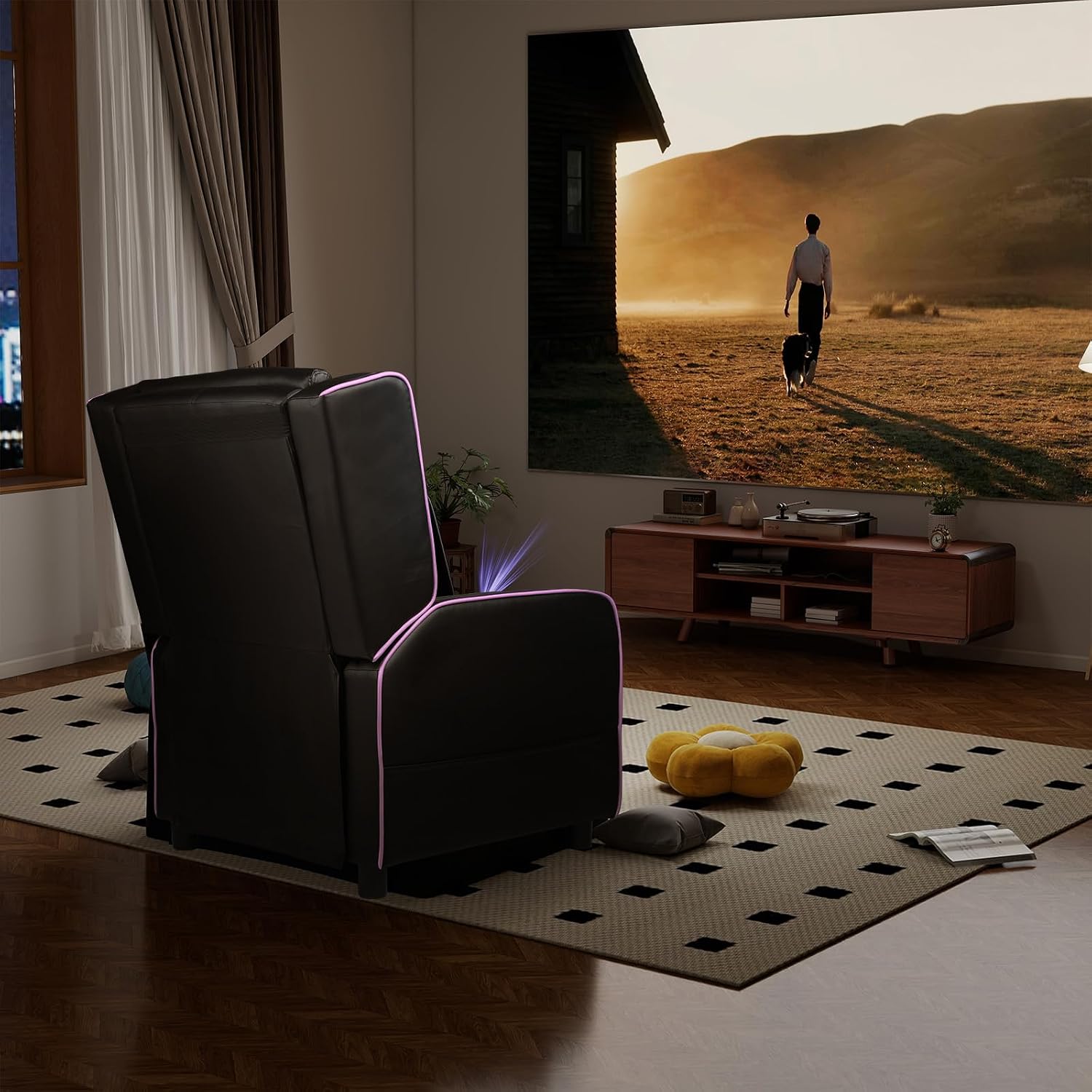 GTPLAYER Gaming Recliner Chair for Living Room Racing Style Single PU Leather Gaming Sofa for Adults Modern Game Recliners Ergonomic Comfortable Home Theater Seating, Purple