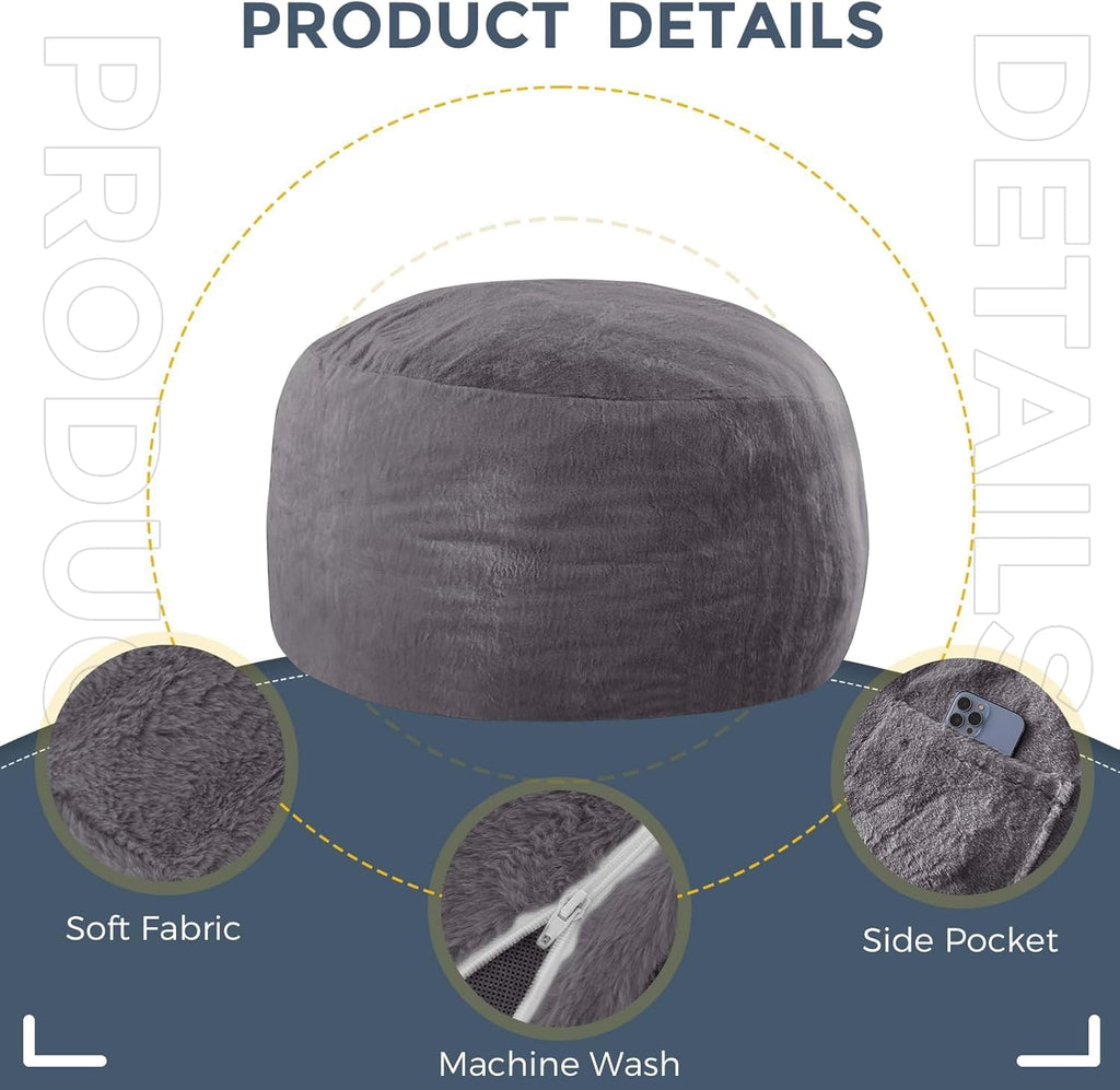 MAXYOYO Bean Bag Chair for Adults, Large 5 ft Bean Bag Chair with Foam Filling, Ultra Soft Fur Lazy Sofa for Living Room Bedroom, Machine Washable Cover