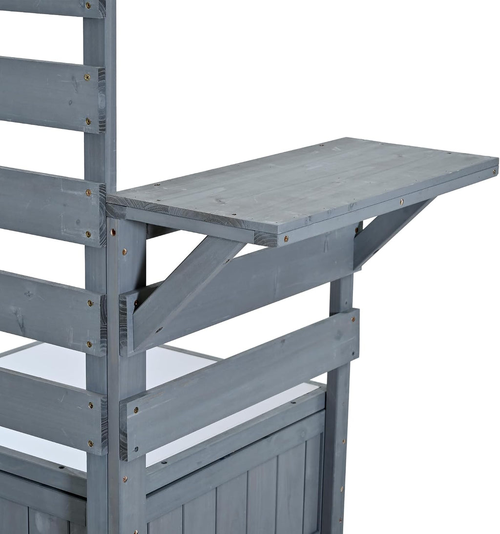 62.3'' Patio Kitchen Island, Solid Wood Kitchen Cart with Stainless Table Top, Garden Potting Bench with Raised Shelf and Drawers, Grill Prep Table for BBQ, Party (Gray-62.3'')