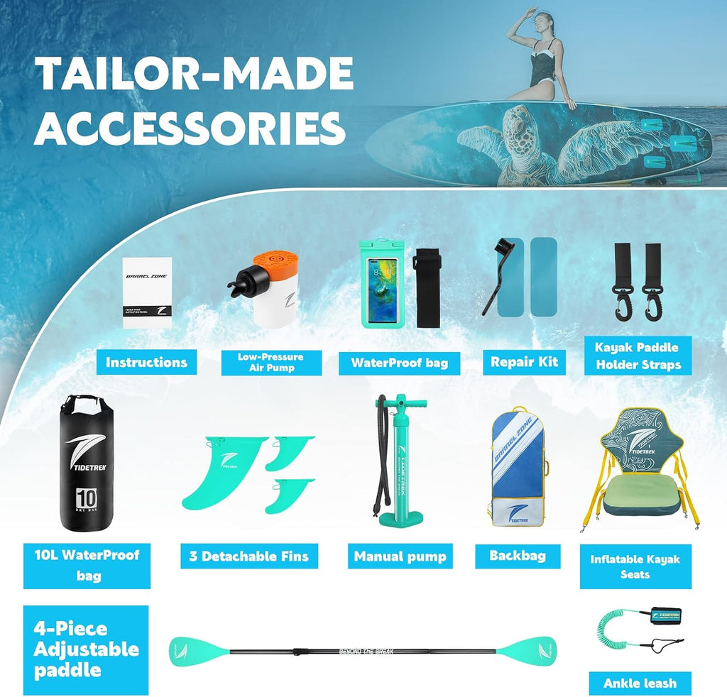 11'/11'6' x 33'/34' x 6' Inflatable SUP Paddle Board – Extra-Wide, Stable Stand Up Paddle Board with Premium Full Accessory Set for Adults & Youth