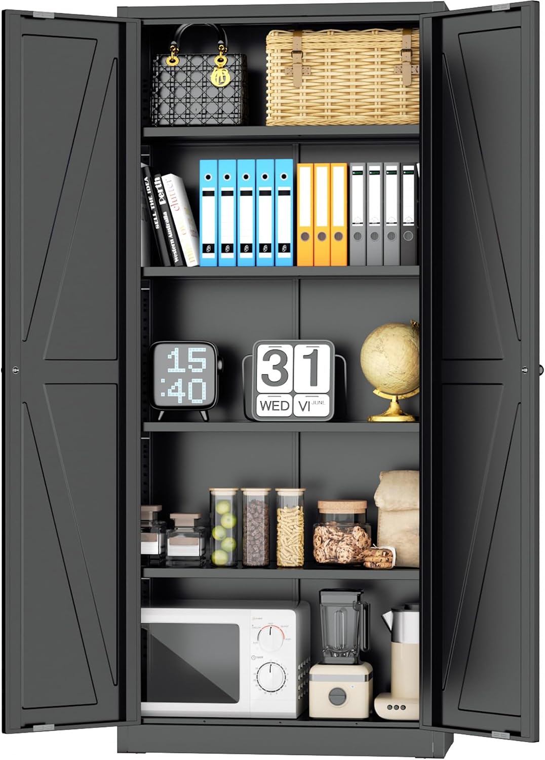 INTERGRAET 63' H Pantry Cabinet, Metal Kitchen Pantry Cabinets with 2 Doors and 4 Shelves, Farmhouse Food Storage Cabinets, Large Pantry Cabinets for Home,Kitchen,Living Room/Dining