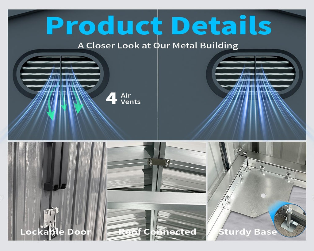20 x 10 FT Metal Garage Shed, Large Metal Building Storage Shed with with 2 Lockable Doors&4 Air Vents, Galvanized Steel Prefab Shed Waterproof for Car, Truck, Bike, Tool, Dark Gray