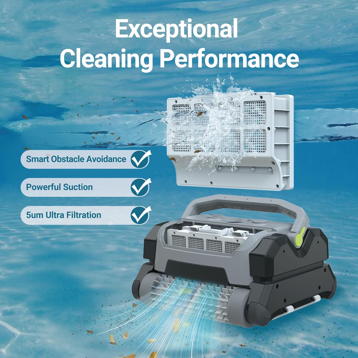 4-in-1 Pool Vacuum R1,Smart Pool Vacuum for Pool Bottom, Water Line,Surface Full-Function Cleans Up to 3230 Sq. ft, AC Pool Robot Vacuum Runtime Up to 360mins