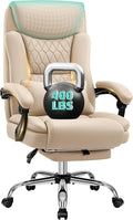 Big and Tall Office Chair 400lbs - Wide Memory Foam Seat with Spring Pack, Reclining Executive Desk Chair with Footrest, Ergonomic Heavy Duty High Back Computer Chair, Khaki