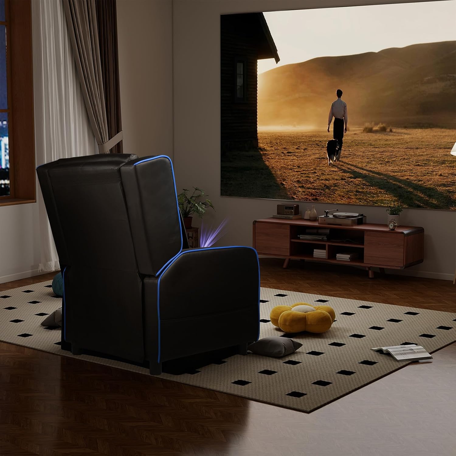 GTPLAYER Gaming Recliner Chair for Living Room Racing Style Single PU Leather Gaming Sofa for Adults Modern Game Recliners Ergonomic Comfortable Home Theater Seating, Blue