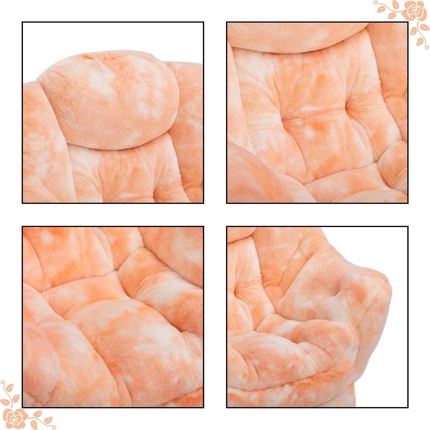 HollyHOME Lazy Chair with Foldable Ottoman, Accent Comfy Lounge Armchair and Folding Footrest Stool, Leisure Sofa Reading Chair and Footstool for Living Room, Bedroom, Dorm,Faux Fur Peach