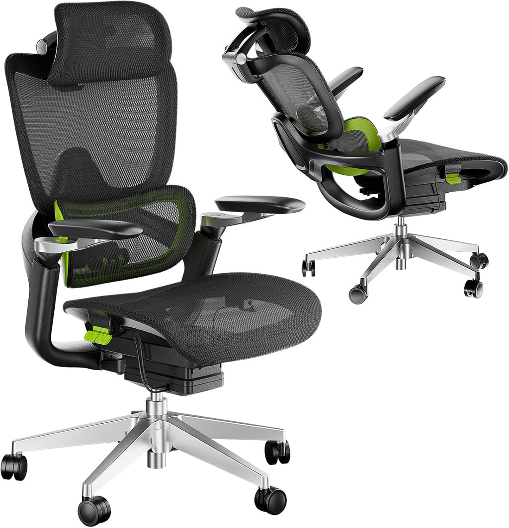Ergonomic Office Chair, Mesh Home Office Desk Chair with Adaptive Lumbar Support, Gaming Chair with Headrest, 5D Armrest,90-130°Tilt, BIFMA Certified, Model Zen (Green)