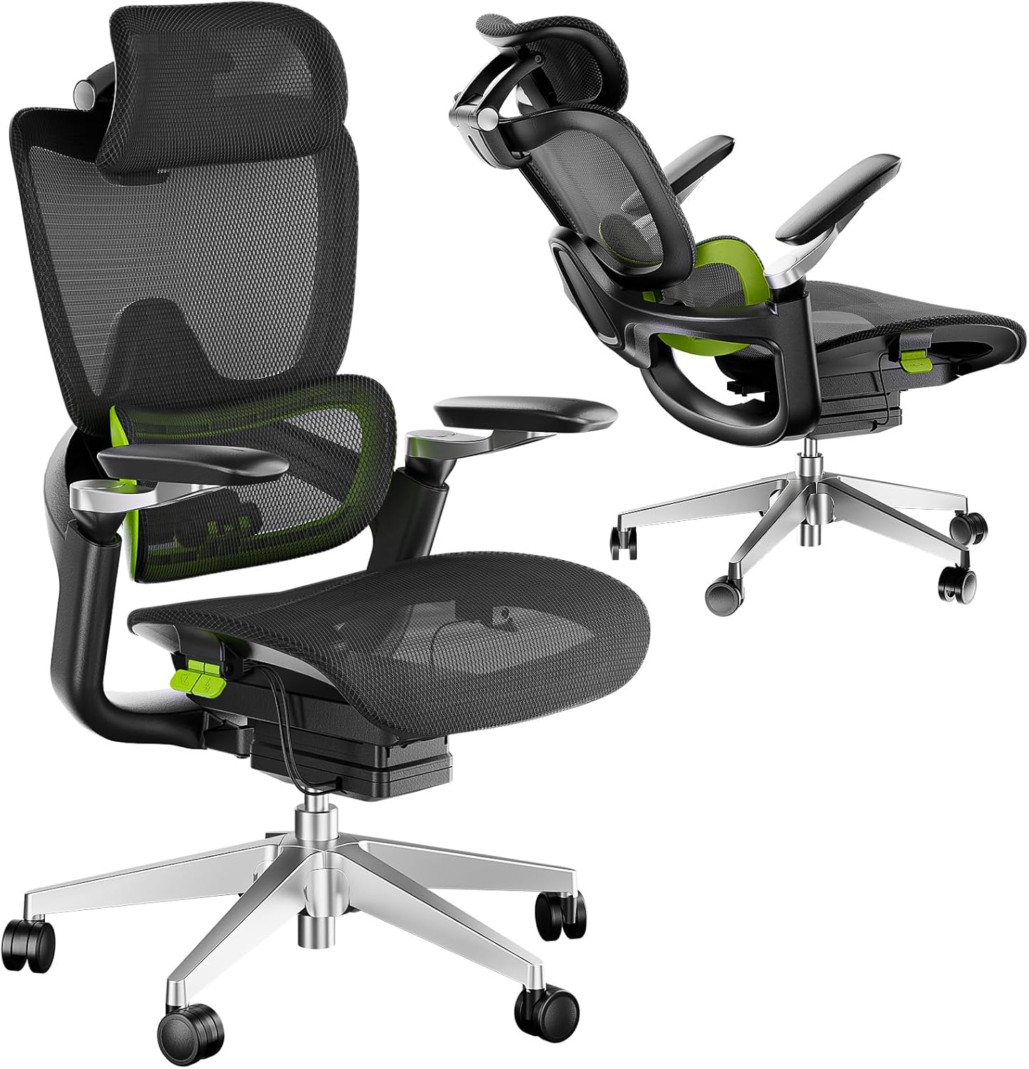 Ergonomic Office Chair, Mesh Home Office Desk Chair with Adaptive Lumbar Support, Gaming Chair with Headrest, 5D Armrest,90-130°Tilt, BIFMA Certified, Model Zen (Green)