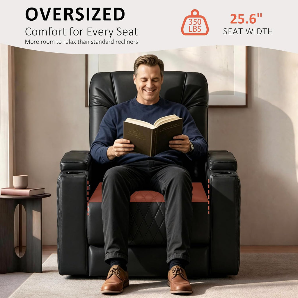 MCombo Oversized Power Recliner Chair with Adjustable Headrest & LED Light for Adults, Zero Gravity Recliner with USB & Type C Ports, Cup Holders for Living Room & Home Theater, Faux Leather HTS401