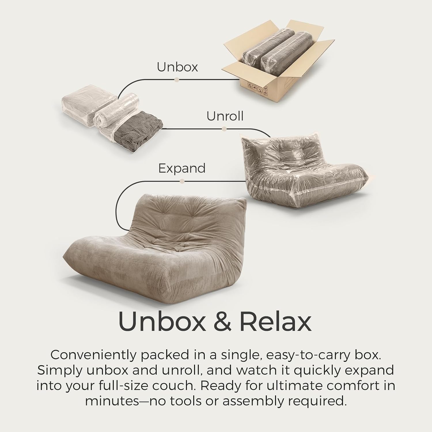 Sytopia Loveseat Bean Bag Chair, Oversized Reading Chair for Adults Ultra-Comfy, Corner Floor Sofa 40D Foam, Togo Sofa Furniture for Living Room Bedroom Gaming, Cashmere Beige