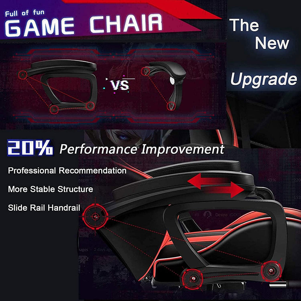 Gaming Chair /Pro Gaming Chair , Full Massager Lumbar Support and Bluetooth Speaker Video Gaming Chairs LED Lights Load-Bearing 150KG,Red