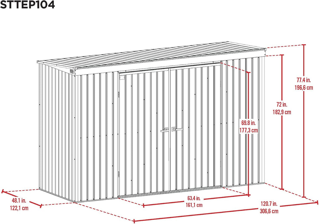 Scotts 10' x 4' Garden Storage Shed Outdoor Lockable Water-Resistant Steel Building with Tool Hanger and Pent Roof, Green