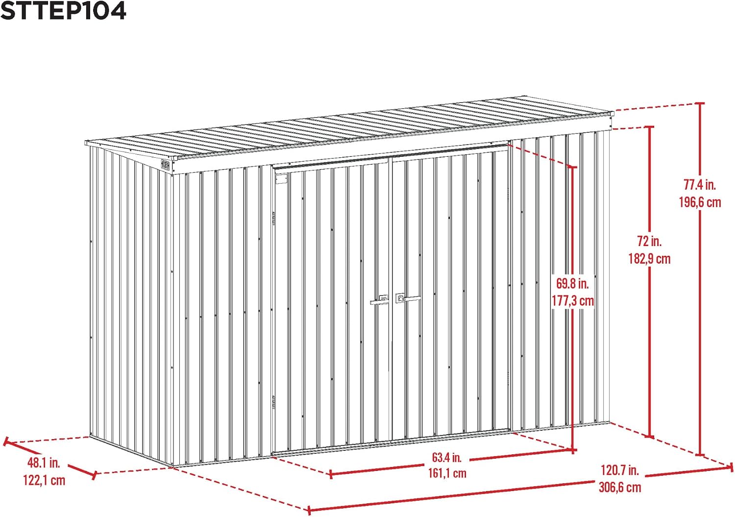 Scotts 10' x 4' Garden Storage Shed Outdoor Lockable Water-Resistant Steel Building with Tool Hanger and Pent Roof, Green