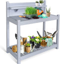 EAGLE PEAK Potting Bench, Weatherproof Vinyl Potting Table for Outdoor & Indoor Use, Easy Clean Garden Workstation with Storage Shelves, Gray, 40'
