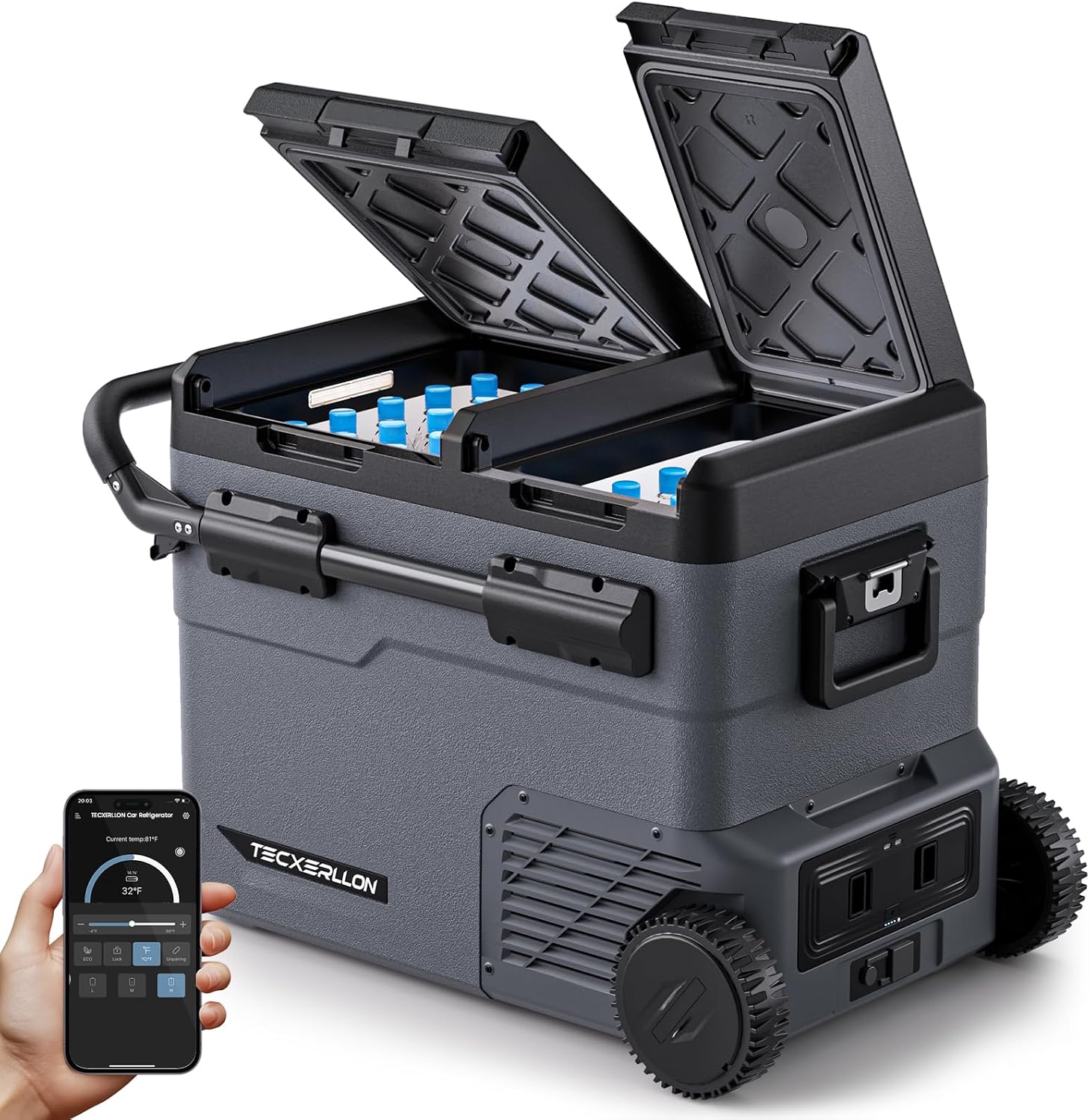 TECXERLLON 12 Volt Car Refrigerator Dual Zone Electric Cooler, 50 Quart Portable Freezer Fridge with APP Control, Compatible with Detachable Battery (Not Included), for Overlanding, Camping, RV, Truck