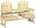 Outsunny Wooden Garden Bench with Table, Umbrella Hole, 2-Seater Wagon Wheel Outdoor Bench with Slatted Seat, High Backrest, Armrests for Backyard, Patio, Garden, Natural Wood