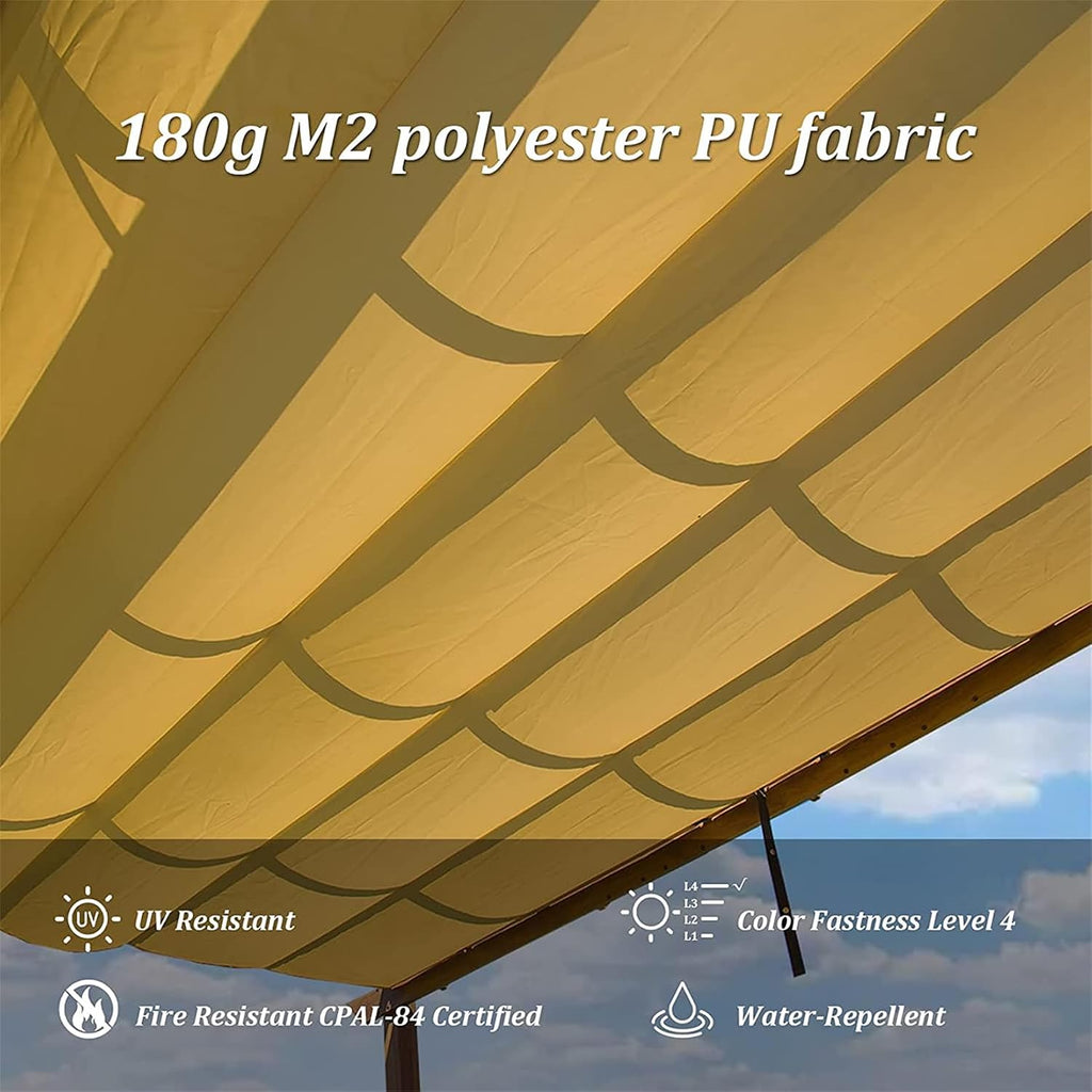 Pergola 9' X 13' Outdoor Retractable Metal Pergola with Canopy Patio Pergola with Shade Cover for Garden Pool Yard Pavilion Grill Gazebo Modern Pergola for Beach Deck, Yellow Brown+Khaki