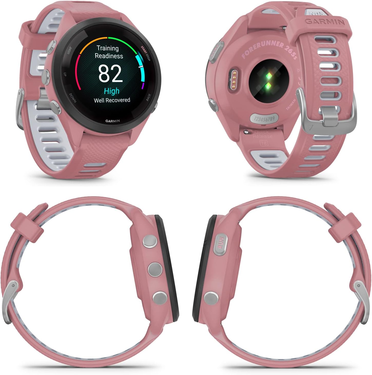 Garmin Forerunner 265S Music GPS Running 42 mm Smartwatch, Pink with AMOLED 1.1in Touchscreen Display Black Earbuds Bundle, Pink +Blk EarBuds