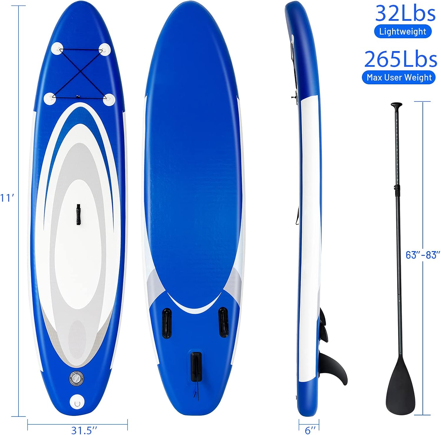 Goplus Inflatable Stand up Paddle Board, 10'/10.5'/11' SUP 6' Thick with Premium Accessories, Adjustable Aluminum Paddle, Leash, Carry Bag, Hand Pump, Removable Fin, ISUP for Adults