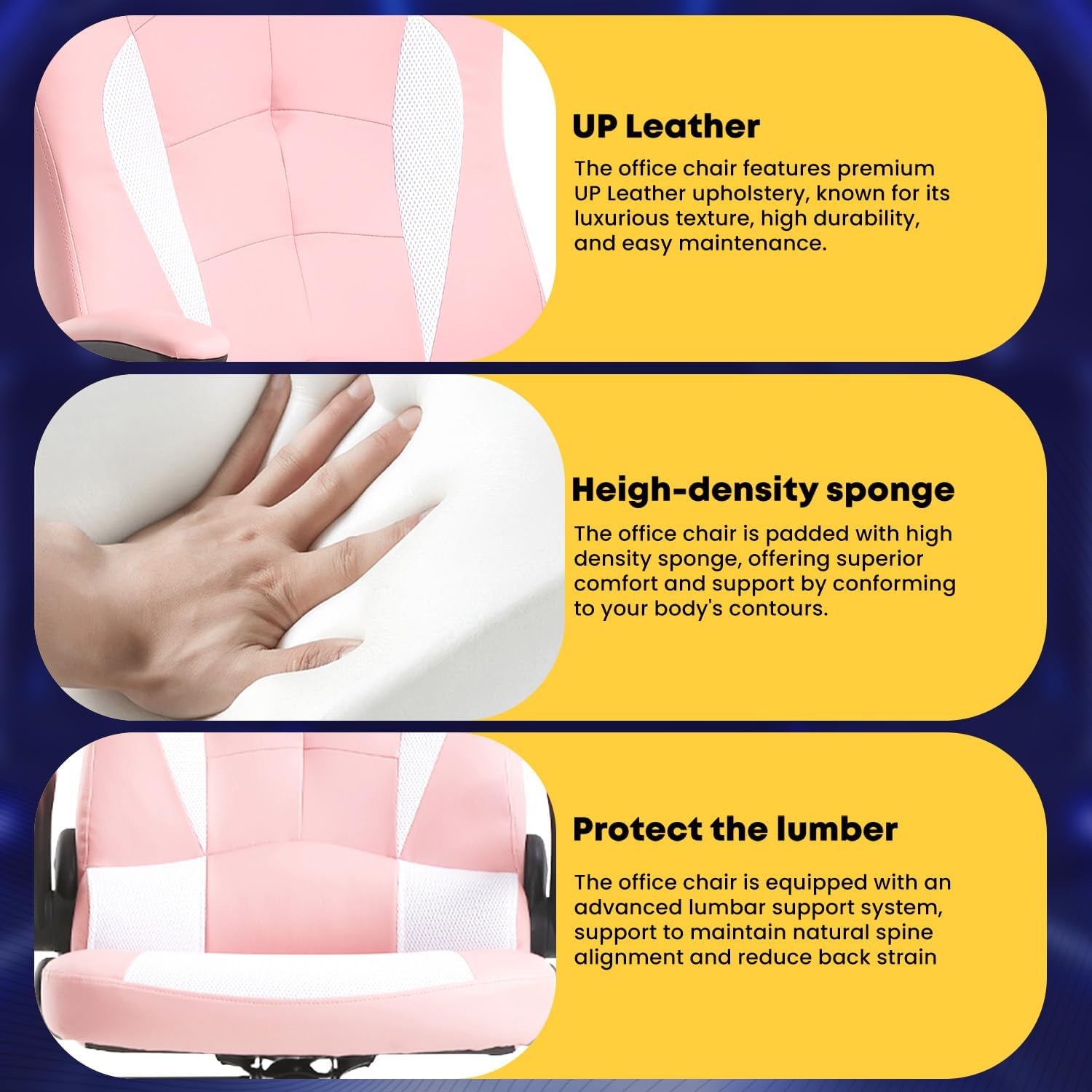 Ruesleag PC Gaming Racing Chair Ergonomic Office Computer Chair HIgh Back Video Racing Chair w/Lumbar Support Flip Up Arms Headrest PU Leather Study Desk Chair Executive Office Chair for Adults,Pink