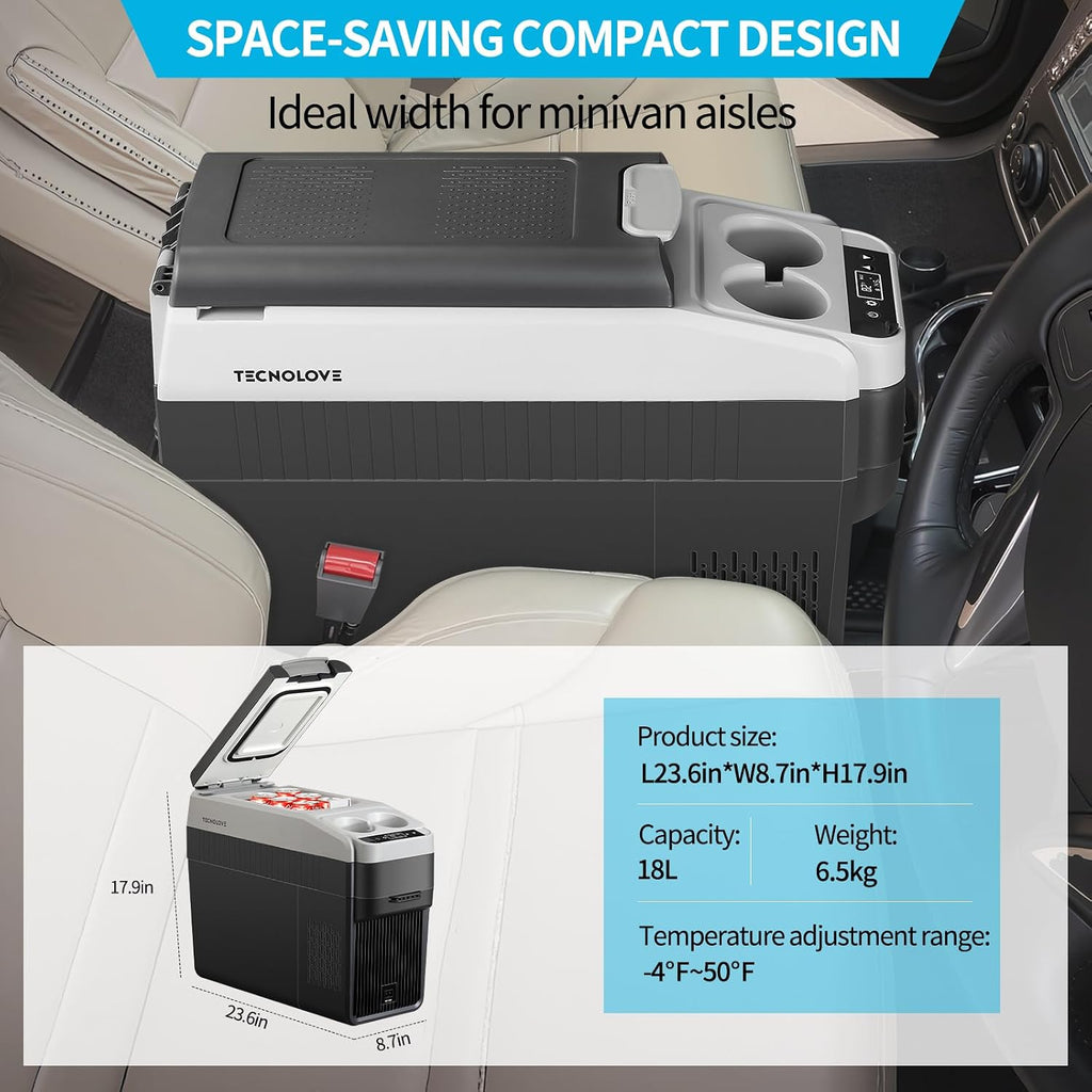 12 Volt Center Console Fridge, Car Refrigerator 19QT (18L) Cooler (-4℉–50℉), Car Refrigerator, Portable Electric Cooler with 12/24V DC&110V AC for MPV Van